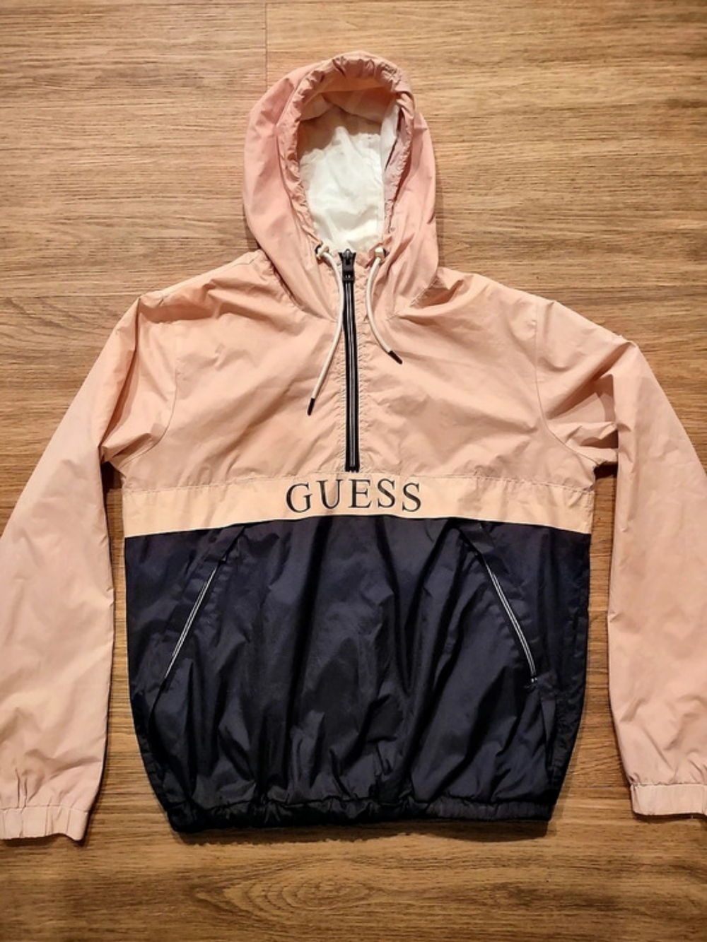 GUESS Colorblock Hooded Anorak Windbreaker Color Block Hooded Jacket Pink & Blue